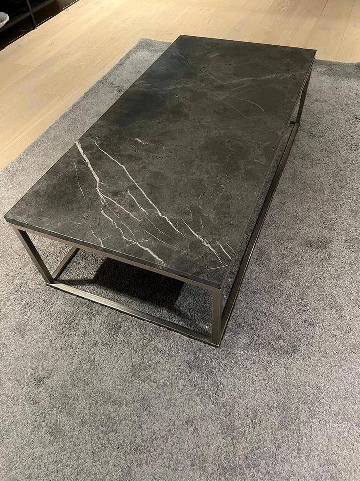 Salontafel van grijs natuursteen met rvs frame 120x60x35cm, Huis en Inrichting, Tafels | Salontafels, Zo goed als nieuw, Minder dan 50 cm