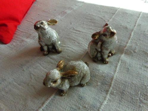 3 Mooie zilverkleurige paashaasjes., Verzamelen, Beelden en Beeldjes, Nieuw, Dier, Ophalen
