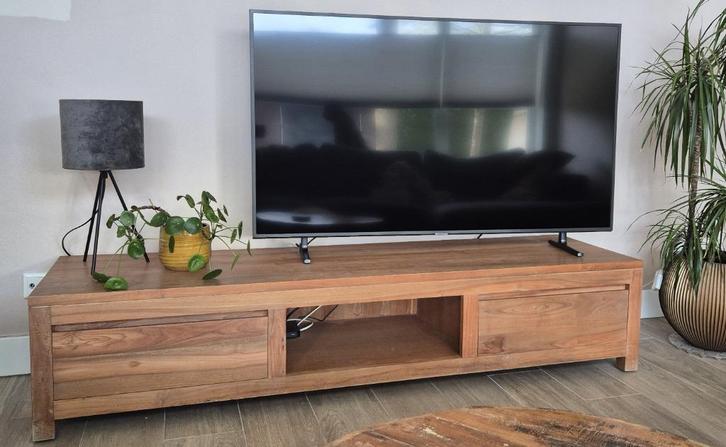 Teak TV-kast met 2 lades, 180 cm breed, Huis en Inrichting, Kasten | Televisiemeubels, Gebruikt, Minder dan 100 cm, 150 tot 200 cm