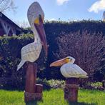 HOUTEN PELIKAAN HANDGESNEDEN STAAND OF ZITTEND, Tuin en Terras, Tuinbeelden, Ophalen, Nieuw, Hout, Dierenbeeld