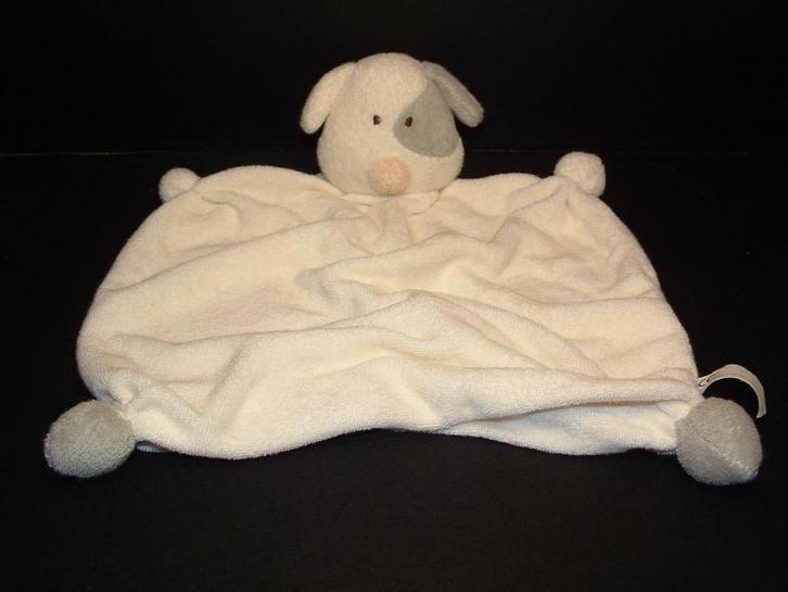 HEMA HOND KNUFFELDOEK BADSTOF WIT MET GRIJZE KNOPEN, Kinderen en Baby's, Speelgoed | Knuffels en Pluche, Nieuw, Overige typen