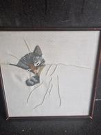Vintage Geborduurde Kat Schilderij, Huis en Inrichting, Woonaccessoires | Schilderijen, Tekeningen en Foto's, Minder dan 50 cm