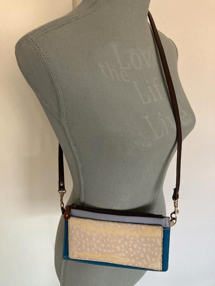 Gekleurd leren tasje/portefeuille, Sieraden, Tassen en Uiterlijk, Tassen | Damestassen, Gebruikt, Schoudertasje, Overige kleuren