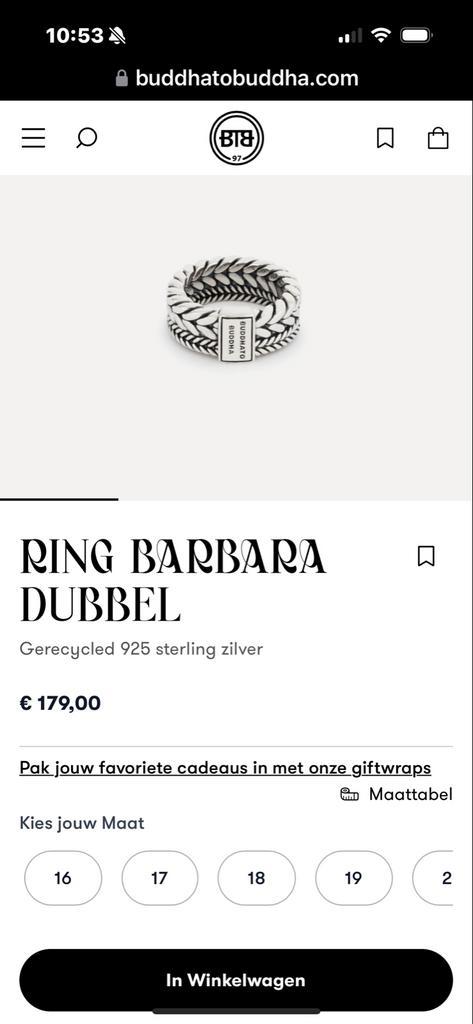 Buddha to Buddha Barbara Dubbel Ring Zilver, Sieraden, Tassen en Uiterlijk, Ringen, Zo goed als nieuw, Dame of Heer, 17 tot 18