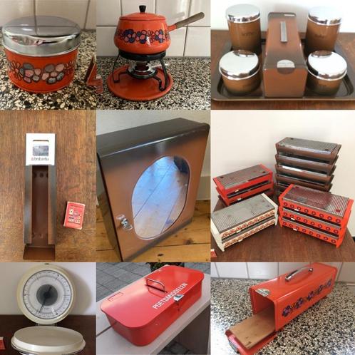 Brabantia vintage blikken warmhoudplaatjes kastje fondueset, Verzamelen, Retro, Huis en Inrichting, Ophalen of Verzenden