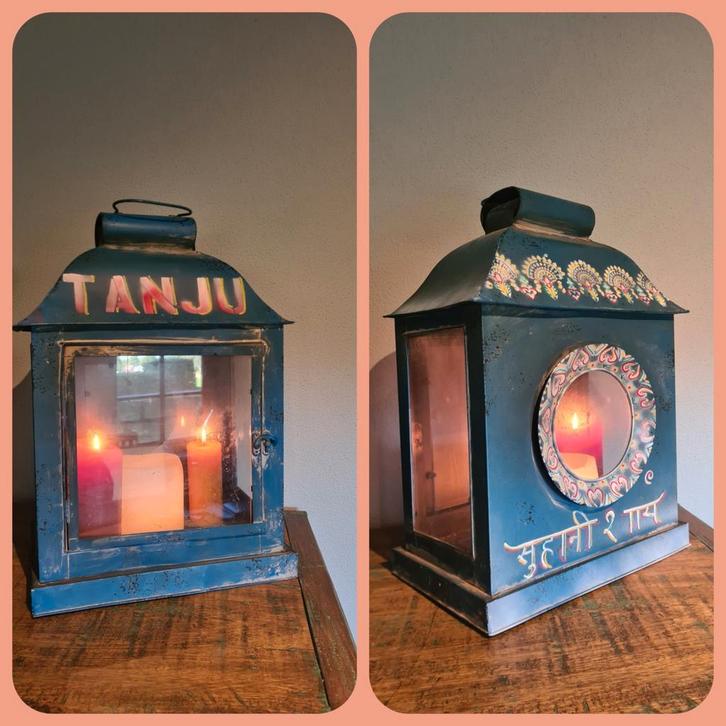 XL Kroepoek blik windlicht lantaarn vintage Bali India stijl, Huis en Inrichting, Woonaccessoires | Kandelaars en Kaarsen, Zo goed als nieuw