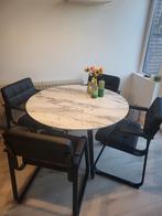 Ronde eettafel marmerlook met 4 stoelen, Huis en Inrichting, Ophalen, Rond, Zo goed als nieuw, Vier personen