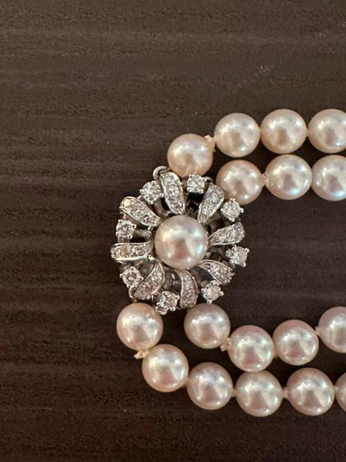 Cultive parels dubbelrij 80cm met briljant sluiting, Sieraden, Tassen en Uiterlijk, Kettingen, Zo goed als nieuw, Goud, Wit, Ophalen