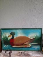 Mooie grote oude schilderij met eend op hout, Antiek en Kunst, Ophalen