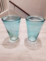 Vazen lichtblauw glas, Bloemenvaas azuurblauw,  2 Vazen, Ophalen, Blauw, Nieuw, Glas