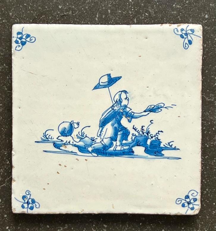 Tegel met herder & schapen in landschap, 1650 - 1700., Antiek en Kunst, Antiek | Wandborden en Tegels, Verzenden