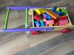 Vintage houten blokkenwagen en loopkar, Ophalen of Verzenden, Gebruikt, Duw- of Trekspeelgoed