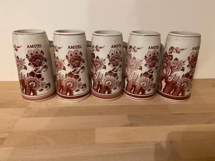 Vijf Amstel pullen, Red Delft porselein, Antiek en Kunst, Antiek | Keramiek en Aardewerk, Ophalen of Verzenden