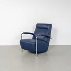 1x Leolux Scylla Fauteuil Hoog Blauw Leer - Chroom, Huis en Inrichting, Fauteuils, 75 tot 100 cm, Ophalen of Verzenden, Zo goed als nieuw