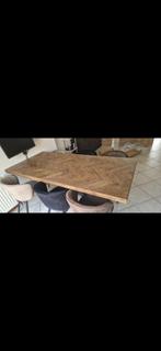 Eettafel met 6 stoelen (met velvet stoef), Huis en Inrichting, Tafels | Eettafels, Ophalen, Eikenhout, 50 tot 100 cm, Zo goed als nieuw