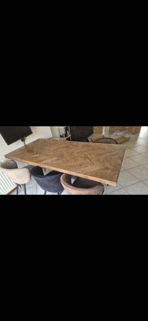 Eettafel met 6 stoelen (met velvet stoef), Huis en Inrichting, Tafels | Eettafels, Zo goed als nieuw, 50 tot 100 cm, 150 tot 200 cm