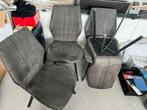 Donkergrijze eetkamerstoelen., Ophalen, Gebruikt, Metalen poten., Vier