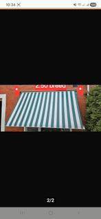 Groen/wit zonnescherm 2,50m breed, 150 tot 300 cm, Ophalen, Gebruikt, Knikarmscherm