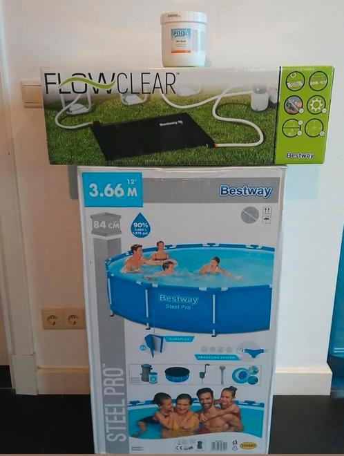 Bestway Steel Pro Zwembad 3.66m + Zonnecollector + Chloor, Tuin en Terras, Zwembaden, Nieuw, Opzetzwembad, 80 tot 120 cm, 400 cm of meer