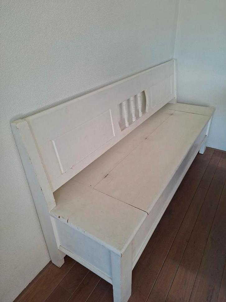 Klepbank hout met kussen op maat, Huis en Inrichting, Banken | Sofa's en Chaises Longues, Gebruikt, Driepersoons, 150 tot 200 cm