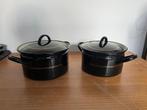 Pannen zwart emaille met gouden bies, Huis en Inrichting, Keuken | Potten en Pannen, Ophalen of Verzenden, Gebruikt, Overige materialen