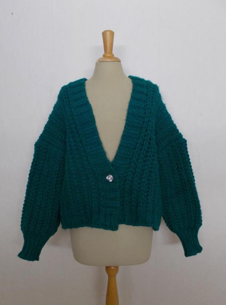 Groen gebreid leuk vest van POM Amsterdam! L, Kleding | Dames, Truien en Vesten, Zo goed als nieuw, Maat 42/44 (L), Groen, Verzenden