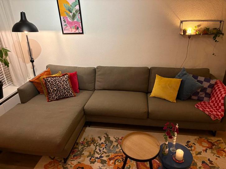 Grijs groene Hoekbank Eijerkamp (beschadigd), Huis en Inrichting, Banken | Bankstellen, Gebruikt, Hoekbank, Vierpersoons of meer