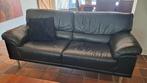 Zwarte lederen zitbanken met poef, Huis en Inrichting, Ophalen, Gebruikt, Minder dan 75 cm, Leer