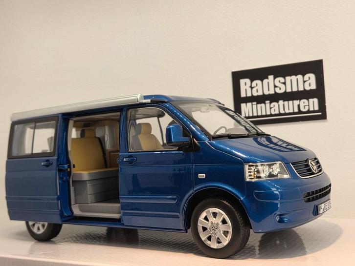 #SALE Volkswagen T5 California Camper - Blauw - 1:18 Norev, Hobby en Vrije tijd, Modelauto's | 1:18, Nieuw, Auto, Norev, Ophalen of Verzenden