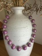 Ketting met grote roze keramiek kralen, agaat en rozenquarts, Sieraden, Tassen en Uiterlijk, Kettingen, Nieuw, Ophalen of Verzenden