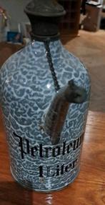 Grijze gewolkte emaille petroleumkan 1 liter, Ophalen of Verzenden