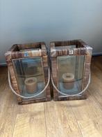 Twee XL Rivièra Maison Windlichten Ratan, Ophalen, Zo goed als nieuw, Kandelaar, Hout