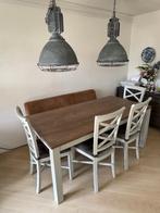 Eettafelset met bankje en 4 stoelen, Huis en Inrichting, Tafels | Eettafels, Ophalen, Overige materialen, 50 tot 100 cm, Vijf personen of meer