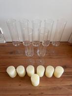 6 glazen kaars kandelaars + 6 kaarsen, Ophalen, Zo goed als nieuw, Overige materialen, Minder dan 25 cm