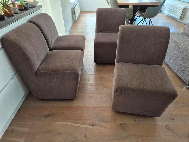4 Eettafel stoelen Coming Lifestyle, Huis en Inrichting, Stoelen, Gebruikt, Vijf, Zes of meer stoelen, Stof, Bruin, Ophalen