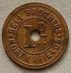 Engeland, one penny token. Bell Brothers North Shields, Ophalen of Verzenden, Overige materialen, Buitenland