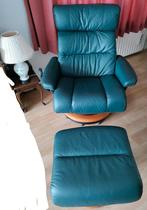 Fauteuil,Stoel,Hocker,Leer,Turquoise,Relaxstoel,Stressless, Hout, Zo goed als nieuw, Eén, Relaxstoel, relaxfauteuil, verstelbaar