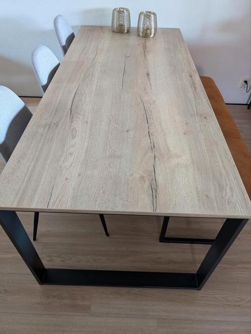 Eettafel eetkamertafel tafel hout zwart industrieel staal, Huis en Inrichting, Tafels | Eettafels, Zo goed als nieuw, 50 tot 100 cm
