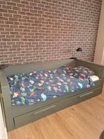WOOOD Dennis bedbank 90x200cm incl. lade staalgrijs, Ophalen, 85 tot 100 cm, Gebruikt, Lattenbodem