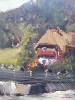 Schilderijtje ' Berghuis in Zwitserland ', Huis en Inrichting, Minder dan 50 cm, Ophalen of Verzenden, Zo goed als nieuw, Schilderij