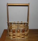 Vintage Scandinavische flessendrager van hout en rotan, Ophalen of Verzenden, Gebruikt