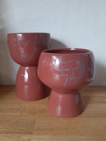 Deco vazen set met face print nieuw beschikbaar voor biedingen