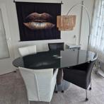 Zwarte glazen eettafel, Huis en Inrichting, Complete eetkamers, Ophalen, Gebruikt, 4 tot 6 stoelen