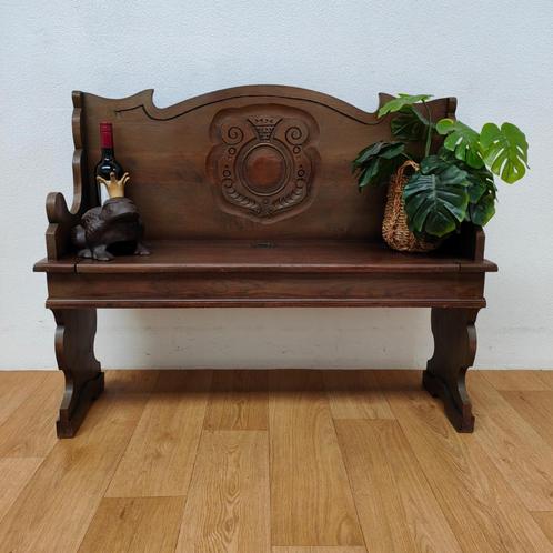 Handgemaakt houten kerkbankje klepbankje, halbankje, Antiek en Kunst, Antiek | Meubels | Stoelen en Banken, Ophalen of Verzenden