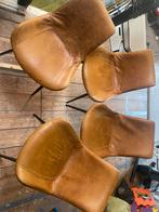 4 leren eetkamerstoelen, zwart onderstel, Huis en Inrichting, Stoelen, Ophalen, Bruin, Leer, Zo goed als nieuw