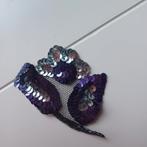 Vintage applicatie met pailletten, bloem,zilver,paars, Ophalen of Verzenden