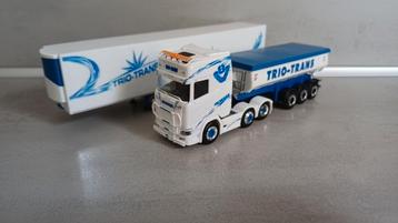 Herpa Scania S Triotrans met 2 opleggers koel en kiep beschikbaar voor biedingen