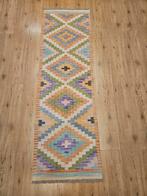 Handgeweven oosterse wollen kelim loper 200x61, Huis en Inrichting, Stoffering | Tapijten en Kleden, Info@SlatsAntiek.nl, Crème