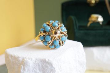 14 Karaat Vintage Ring Turkoois beschikbaar voor biedingen