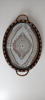 Ovale houten dienblad met glasplaat, Ophalen, Gebruikt, Ovaal, Hout